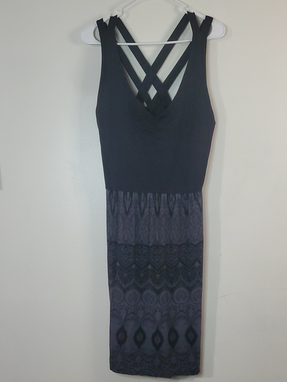 Athleta Galena Sleeveless Black & Grey Paisley Sheath Dress Size Lg Athleisure